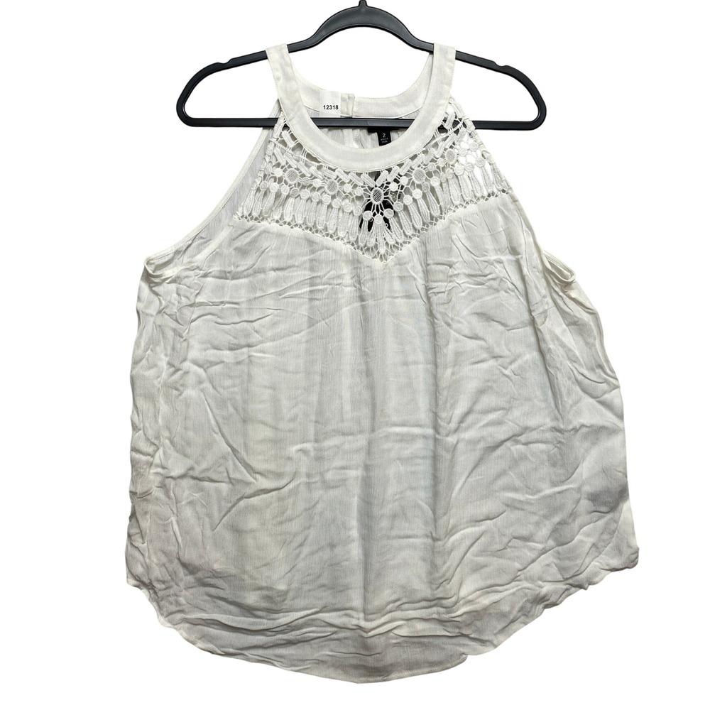 Torrid Tank Top Womens 2X Ivory Boho Crochet Lace Yoke Halter Neck Tank